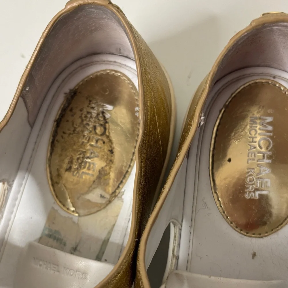 Michael Kors Beckett Velcro Cut-Out Leather Sneakers White Gold Size 7